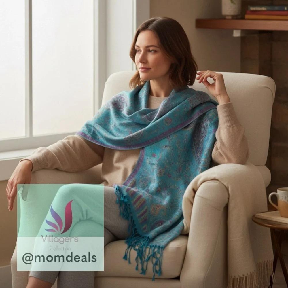 Elegant Shawl in Sky Blue with Purple- Versatile Wrap, Scarf, Veil Soft & Cozy